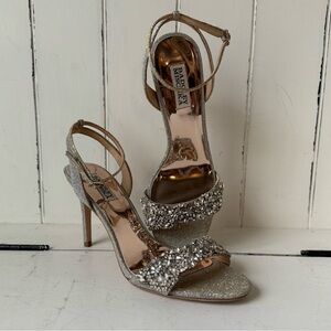 Badgley Mischka Silver Rhinestone Open Toe Heels